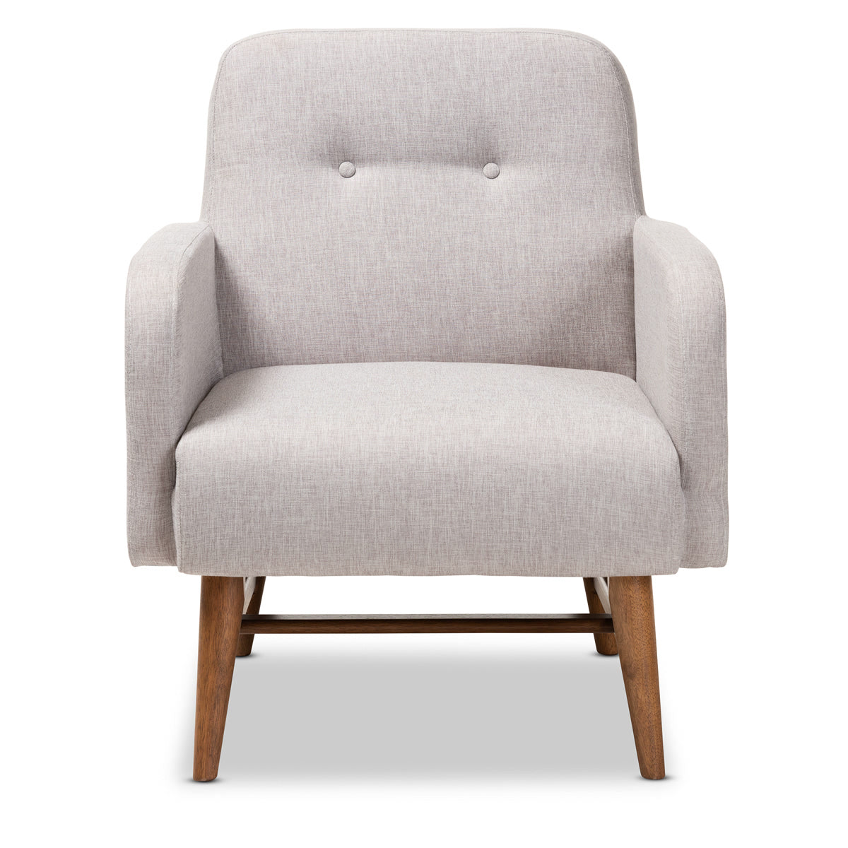 Baxton Studio Perrine Mid-Century Modern Greyish Beige Fabric Upholstered Walnut-Finished Wood Lounge Chair Baxton Studio-chairs-Minimal And Modern - 2