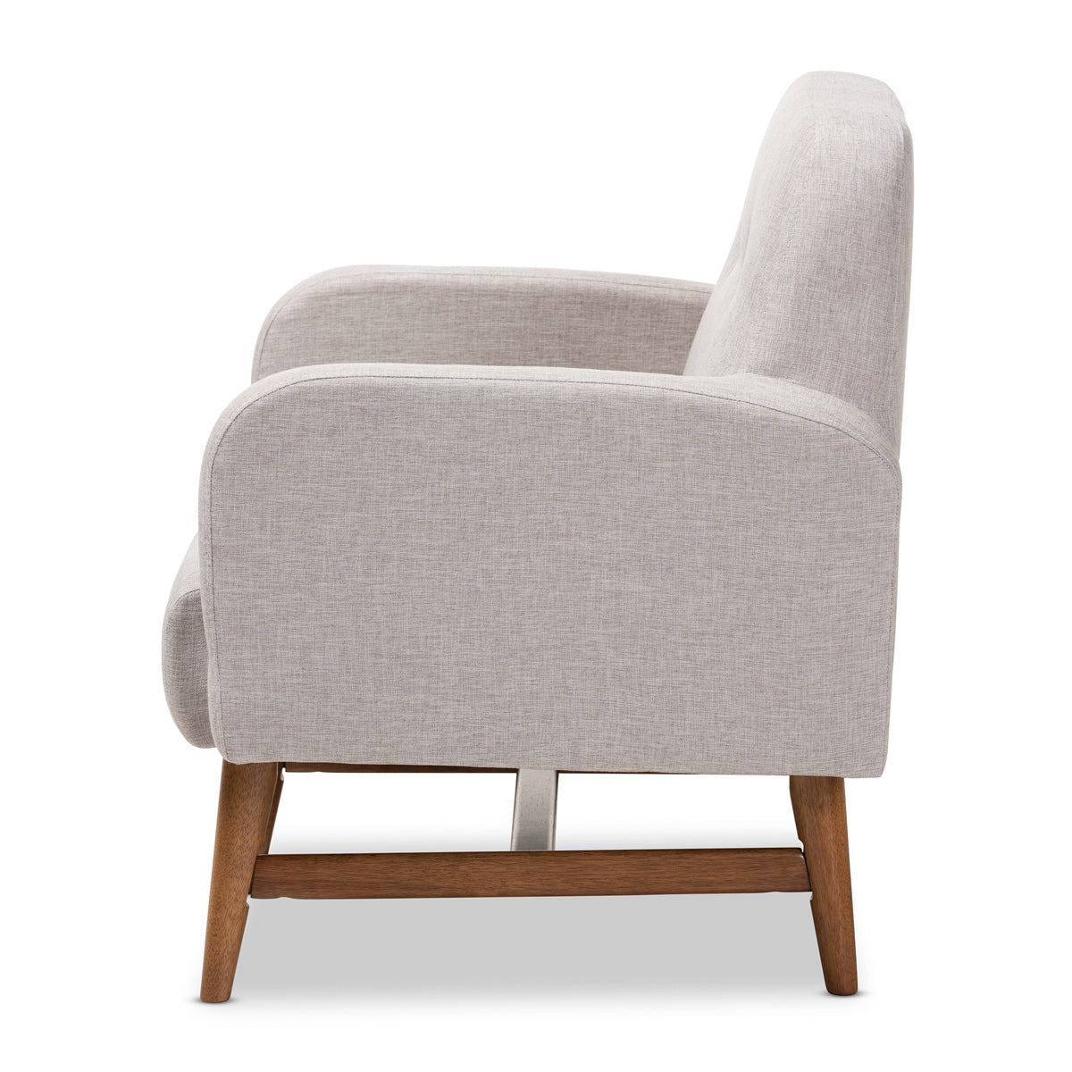 Baxton Studio Perrine Mid-Century Modern Greyish Beige Fabric Upholstered Walnut-Finished Wood Lounge Chair Baxton Studio-chairs-Minimal And Modern - 3