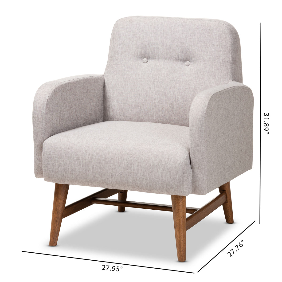 Baxton Studio Perrine Mid-Century Modern Greyish Beige Fabric Upholstered Walnut-Finished Wood Lounge Chair Baxton Studio-chairs-Minimal And Modern - 9