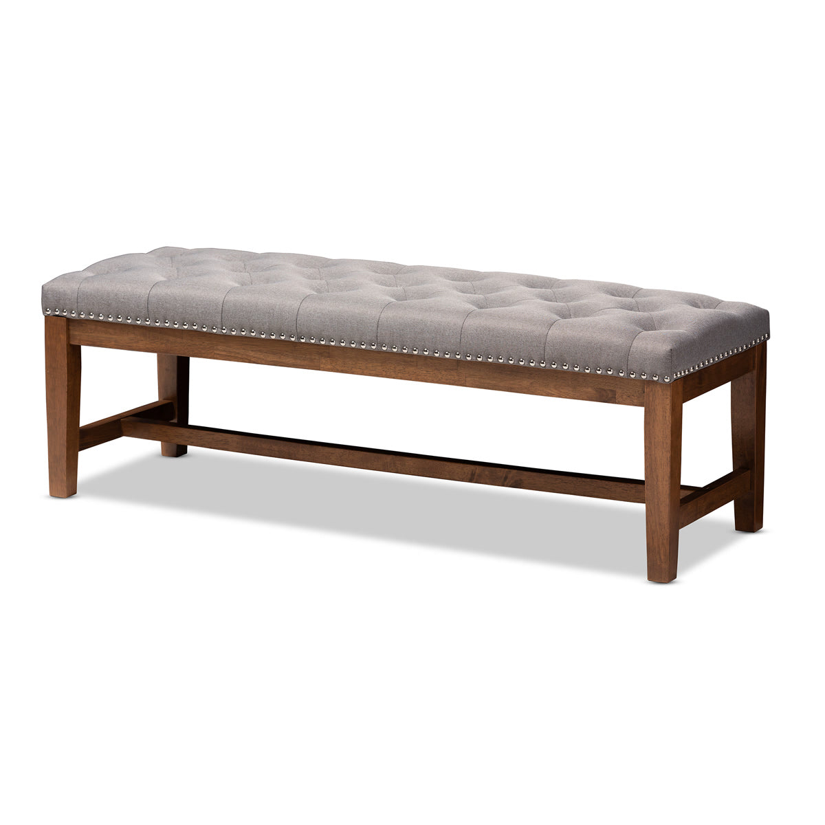 Baxton Studio Ainsley Modern and Contemporary Grey Fabric Upholstered Walnut Finished Solid Rubberwood Bench Baxton Studio-benches-Minimal And Modern - 1