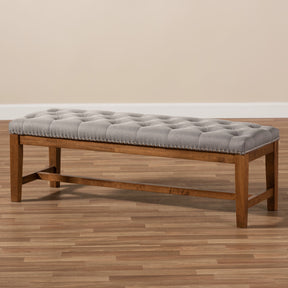Baxton Studio Ainsley Modern and Contemporary Grey Fabric Upholstered Walnut Finished Solid Rubberwood Bench Baxton Studio-benches-Minimal And Modern - 10