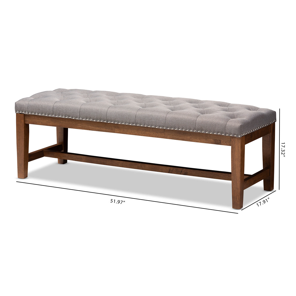 Baxton Studio Ainsley Modern and Contemporary Grey Fabric Upholstered Walnut Finished Solid Rubberwood Bench Baxton Studio-benches-Minimal And Modern - 11