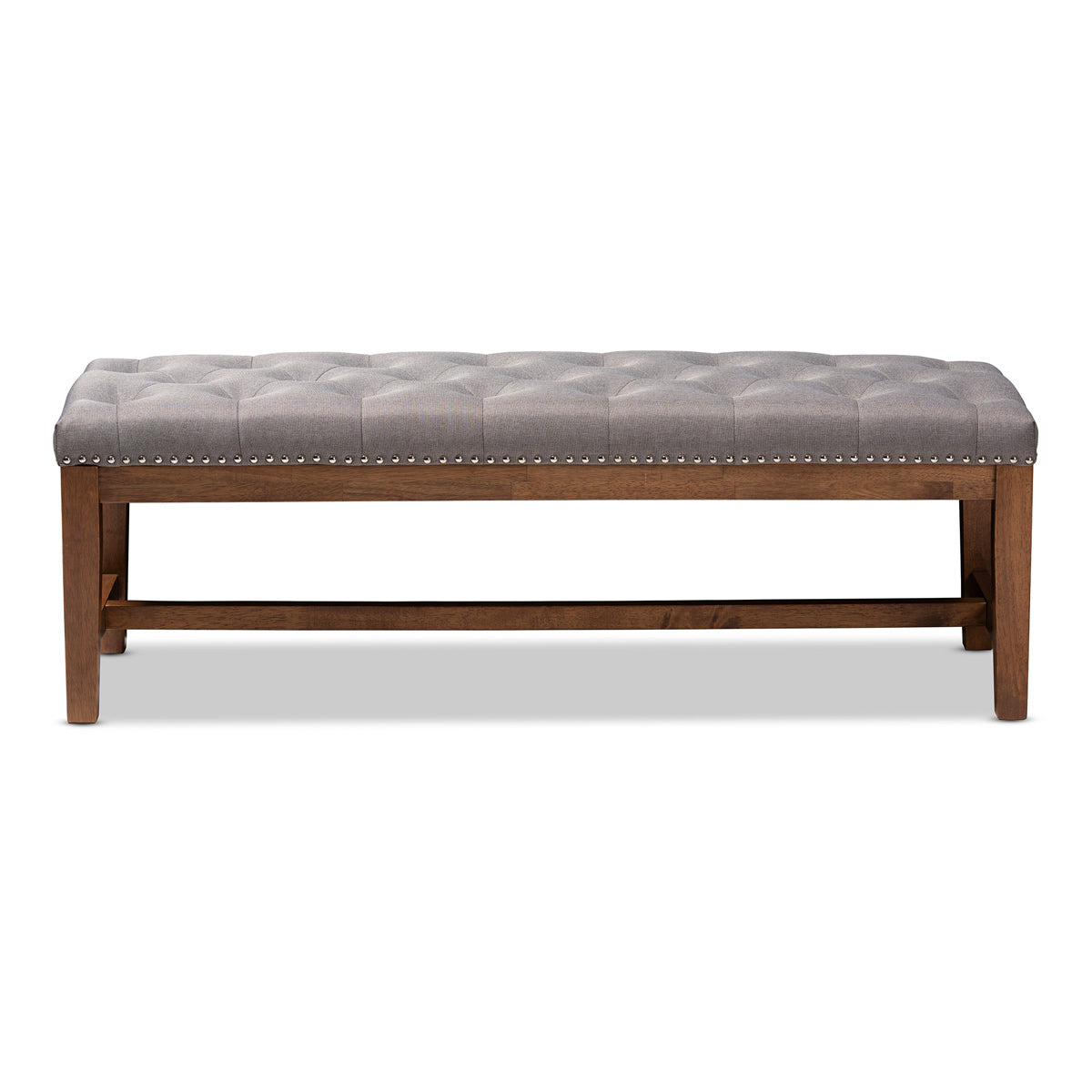 Baxton Studio Ainsley Modern and Contemporary Grey Fabric Upholstered Walnut Finished Solid Rubberwood Bench Baxton Studio-benches-Minimal And Modern - 12