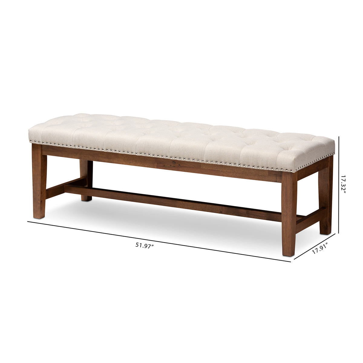 Baxton Studio Ainsley Modern and Contemporary Light Beige Fabric Upholstered Walnut Finished Solid Rubberwood Bench Baxton Studio-benches-Minimal And Modern - 8