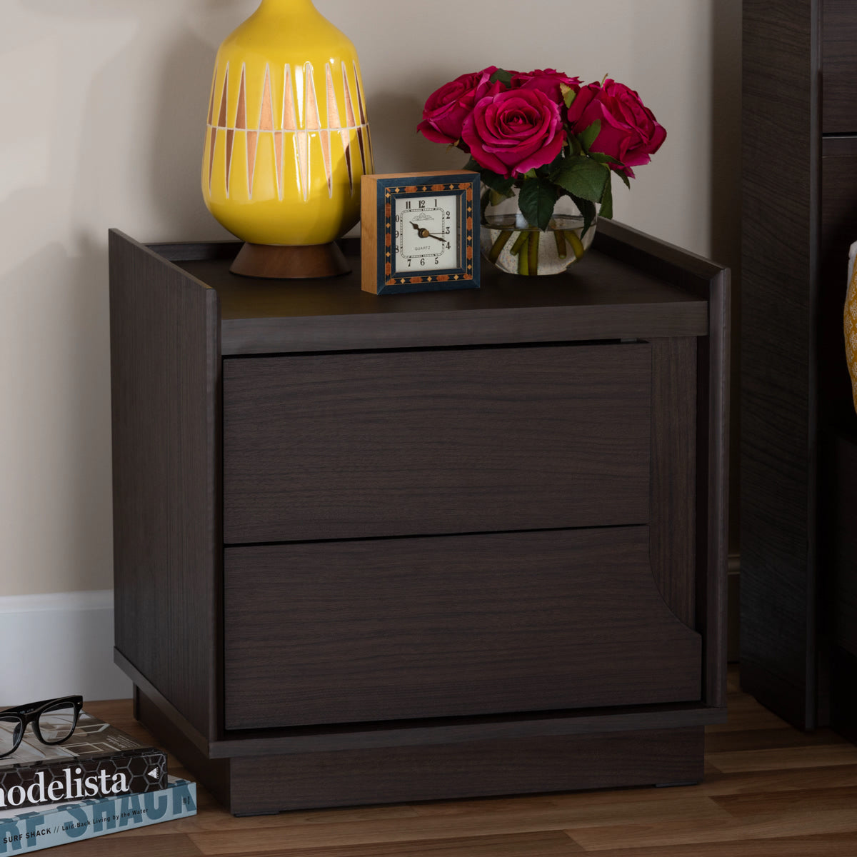 Baxton Studio Larsine Modern and Contemporary Brown Finished 2-Drawer Nightstand Baxton Studio-nightstands-Minimal And Modern - 7
