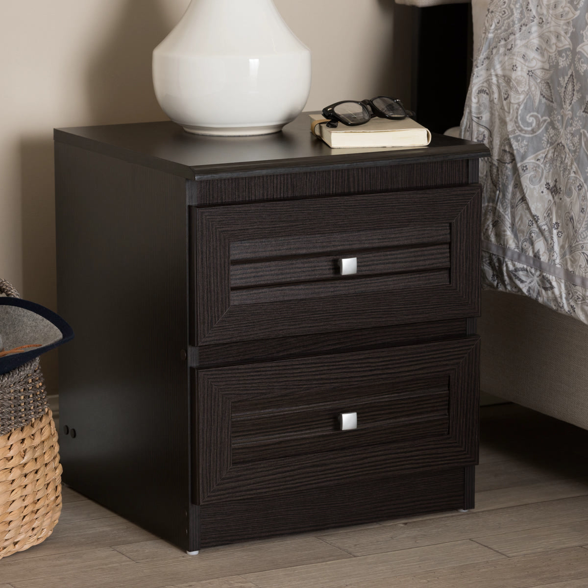 Baxton Studio Carine Modern and Contemporary Wenge Brown Finished 2-Drawer Nightstand Baxton Studio-nightstands-Minimal And Modern - 7