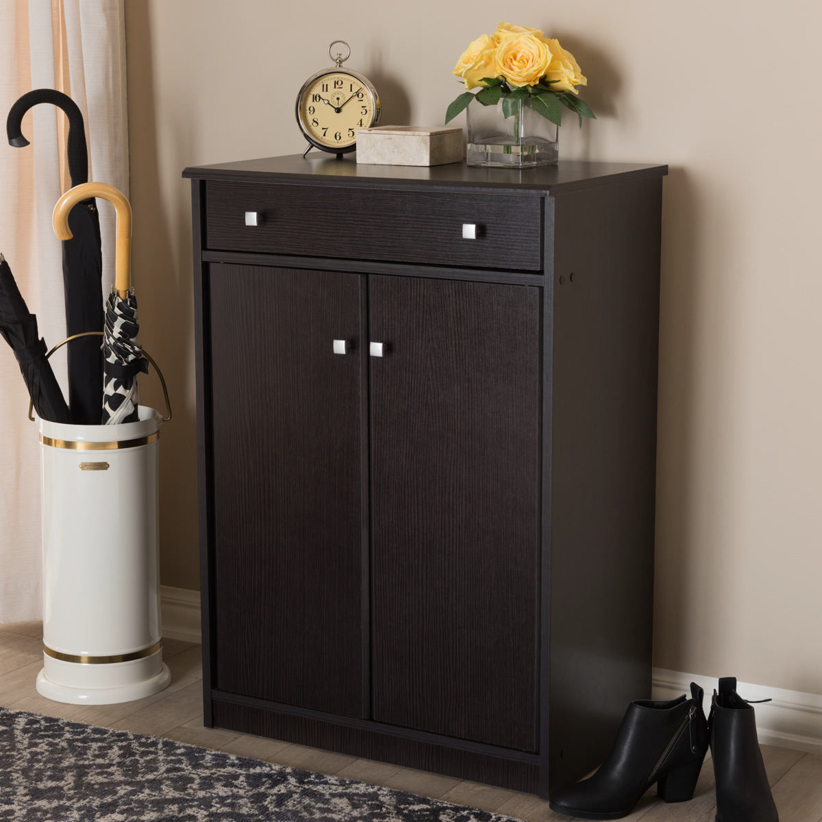 Baxton Studio Dariell Modern and Contemporary Wenge Brown Finished Shoe Cabinet Baxton Studio-0-Minimal And Modern - 8