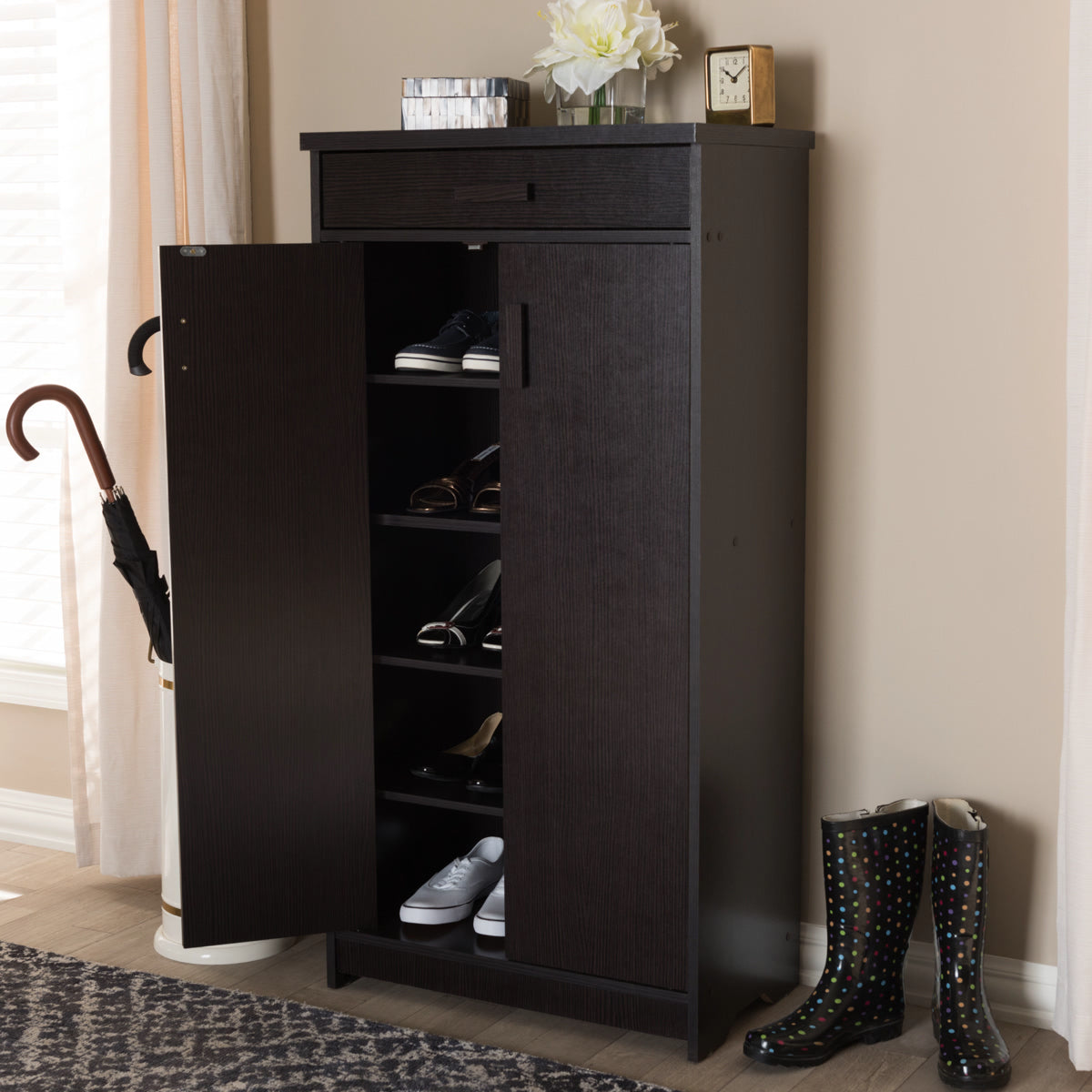 Baxton Studio Bienna Modern and Contemporary Wenge Brown Finished Shoe Cabinet Baxton Studio-0-Minimal And Modern - 2