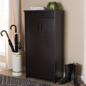 Baxton Studio Bienna Modern and Contemporary Wenge Brown Finished Shoe Cabinet Baxton Studio-0-Minimal And Modern - 12