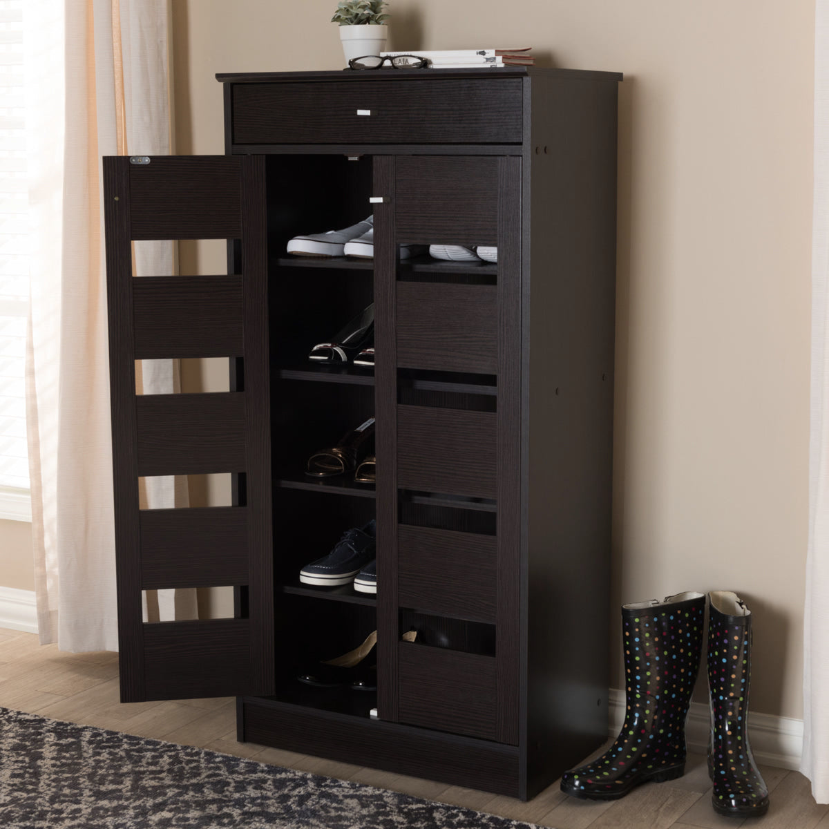 Baxton Studio Acadia Modern and Contemporary Wenge Brown Finished Shoe Cabinet Baxton Studio-0-Minimal And Modern - 2