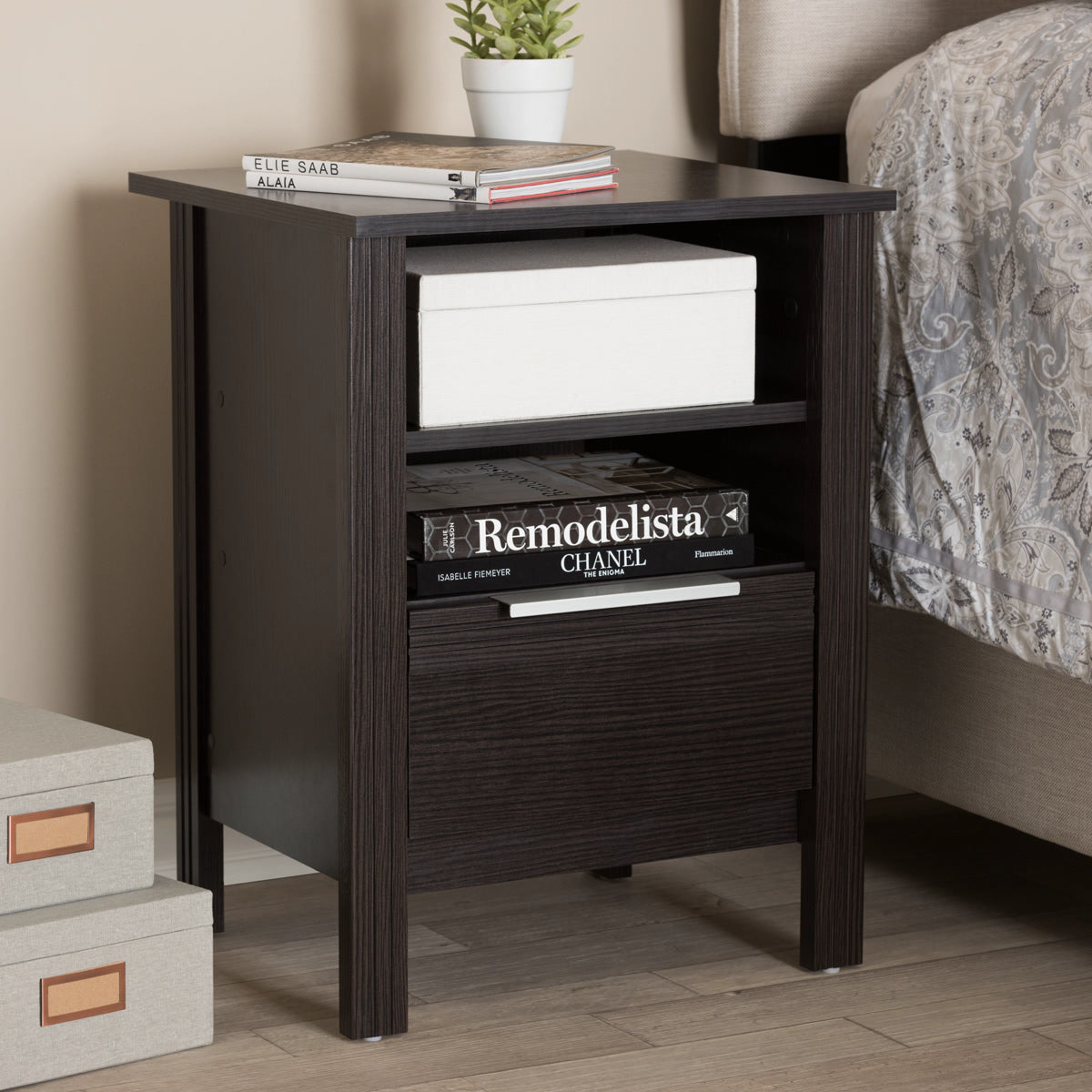 Baxton Studio Hamish Modern and Contemporary Wenge Brown Finished 1-Drawer Nightstand Baxton Studio-nightstands-Minimal And Modern - 7