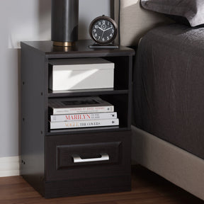 Baxton Studio Odelia Modern and Contemporary Wenge Brown Finished 1-Drawer Nightstand Baxton Studio-nightstands-Minimal And Modern - 7