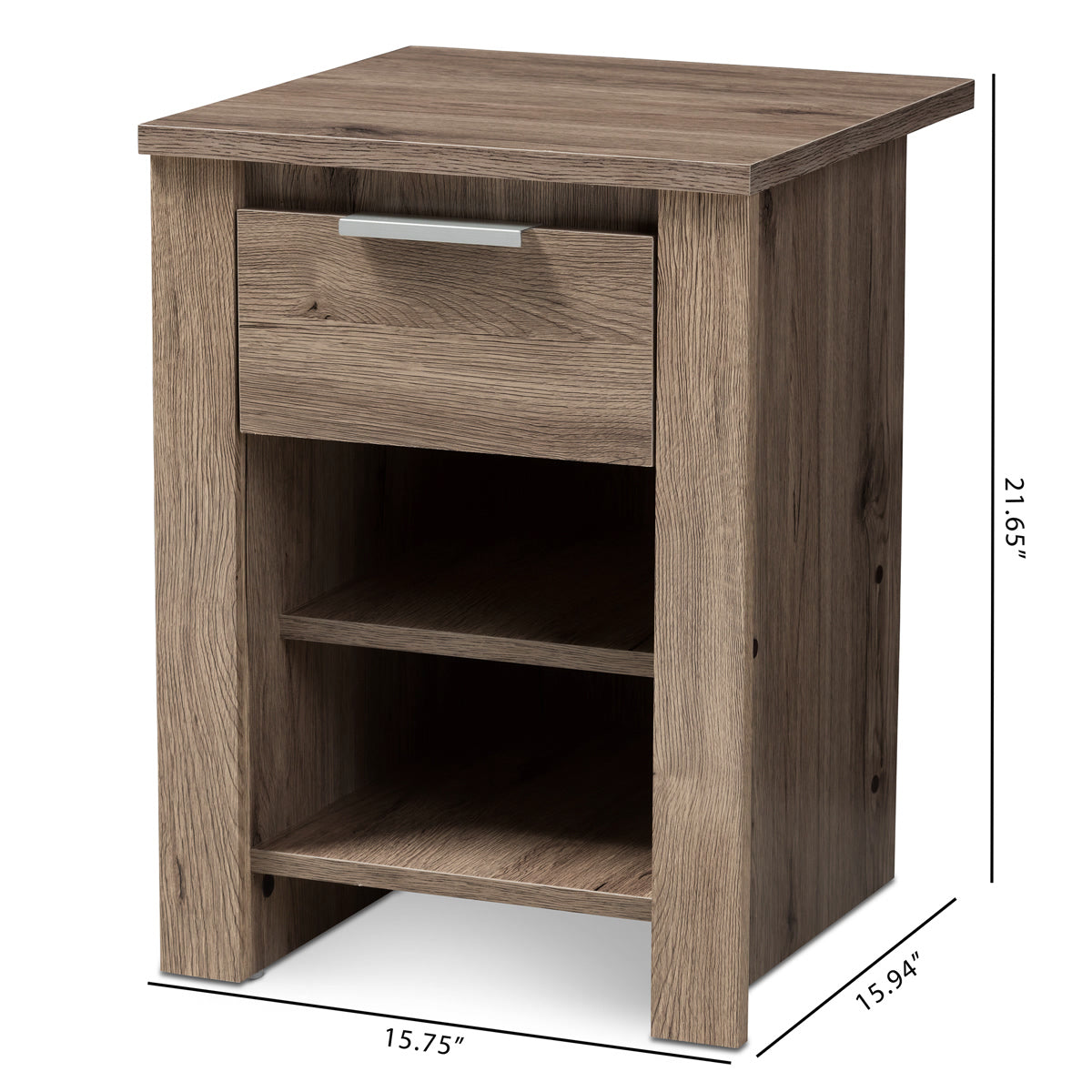Baxton Studio Laverne Modern and Contemporary Oak Brown Finished 1-Drawer Nightstand Baxton Studio-nightstands-Minimal And Modern - 9