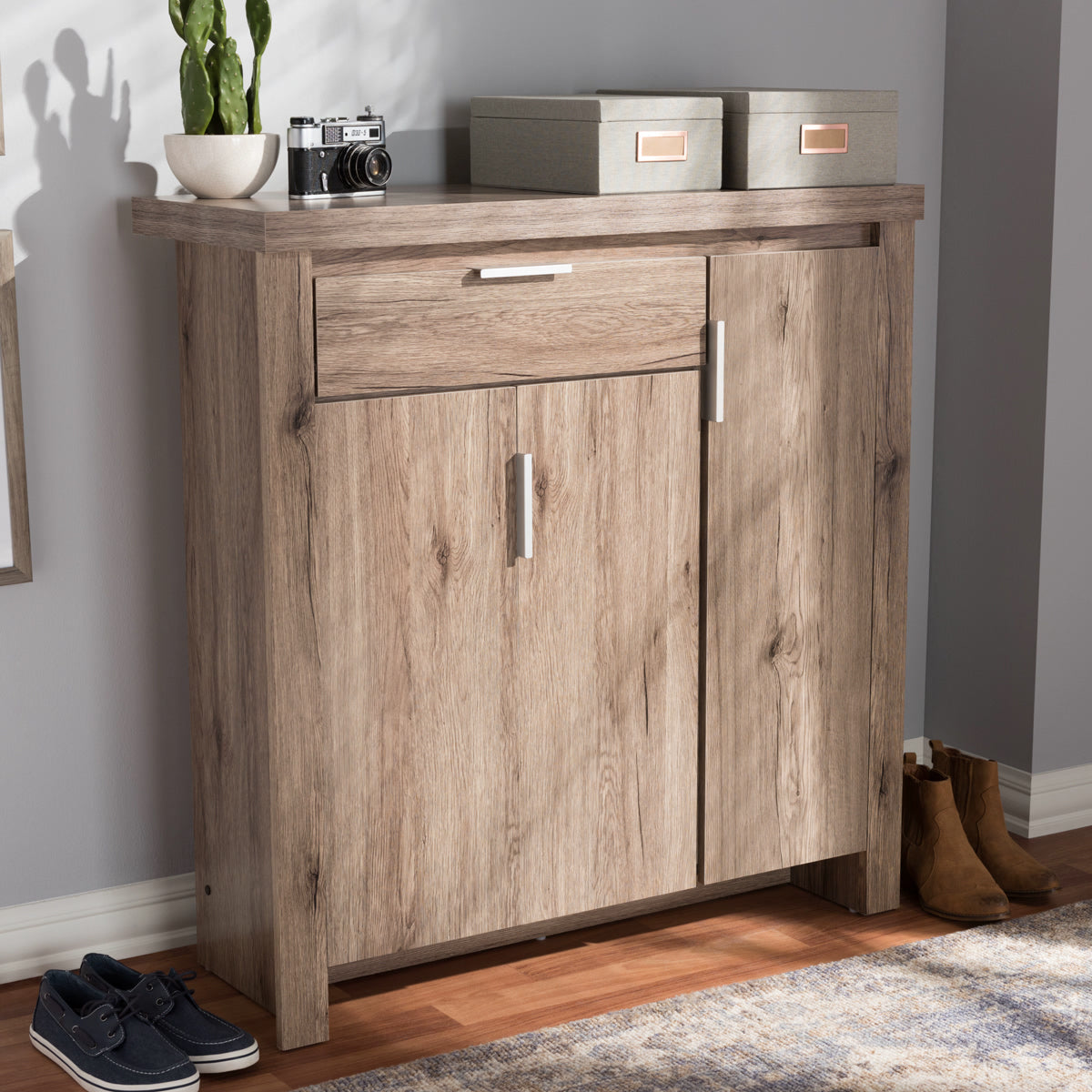 Baxton Studio Laverne Modern and Contemporary Oak Brown Finished Shoe Cabinet Baxton Studio-0-Minimal And Modern - 8