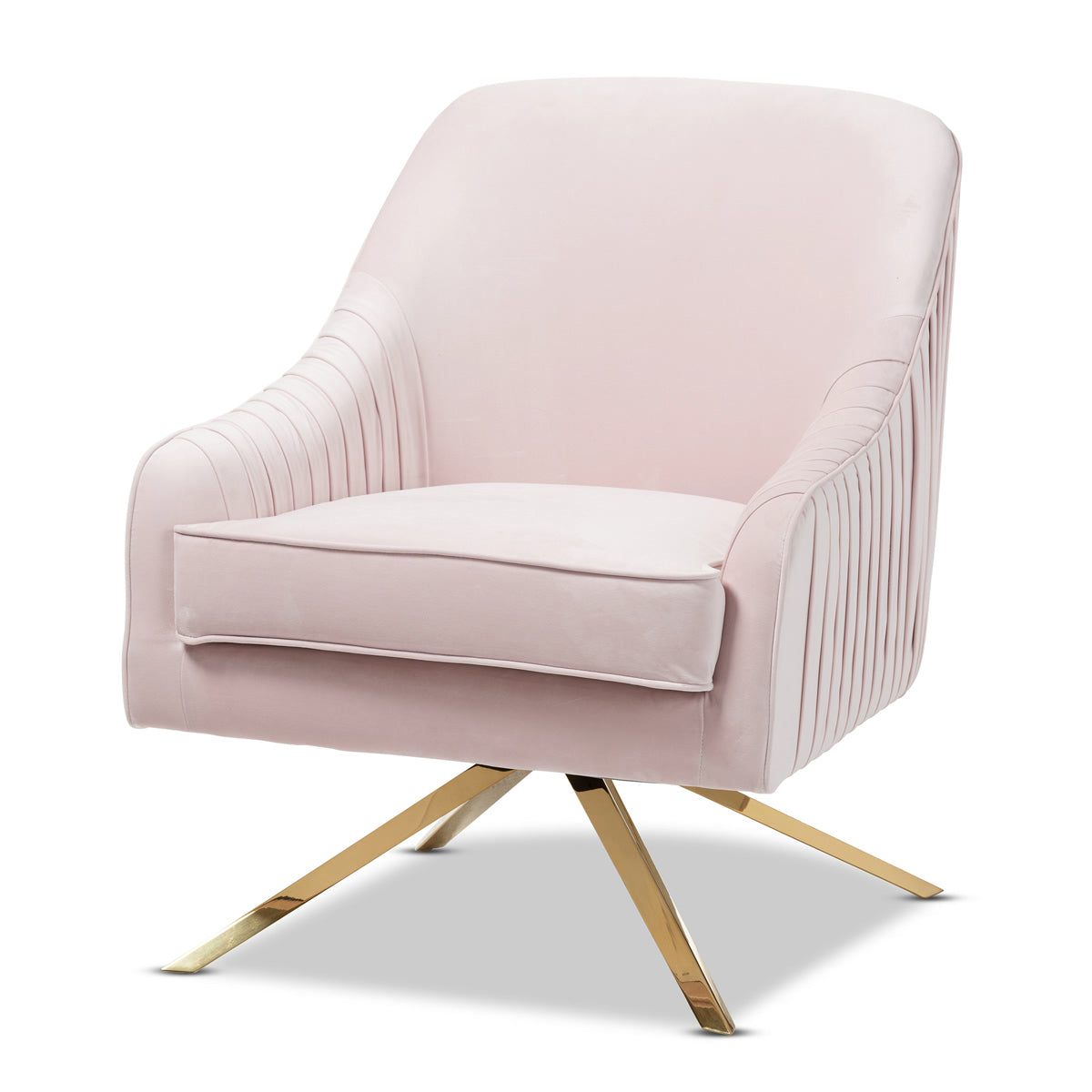 Baxton Studio Amaya Luxe and Glamour Light Pink Velvet Fabric Upholstered Gold Finished Base Lounge Chair Baxton Studio-chairs-Minimal And Modern - 1