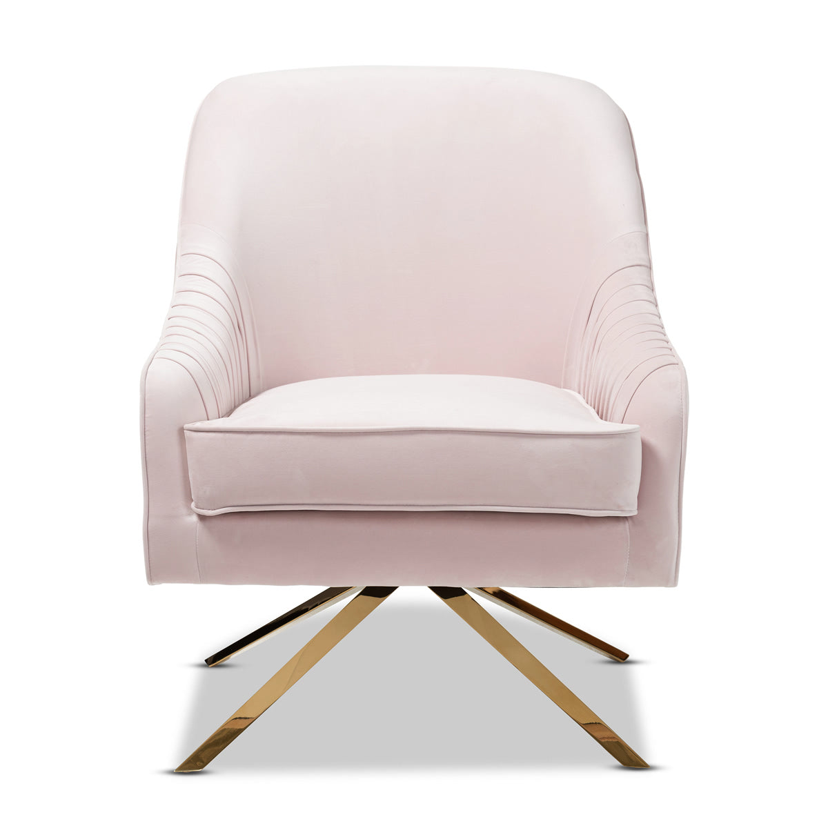 Baxton Studio Amaya Luxe and Glamour Light Pink Velvet Fabric Upholstered Gold Finished Base Lounge Chair Baxton Studio-chairs-Minimal And Modern - 2