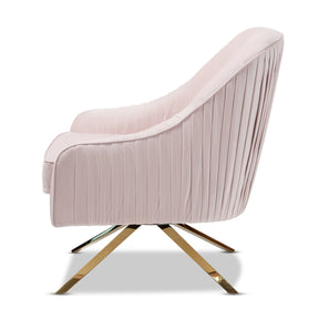 Baxton Studio Amaya Luxe and Glamour Light Pink Velvet Fabric Upholstered Gold Finished Base Lounge Chair Baxton Studio-chairs-Minimal And Modern - 3