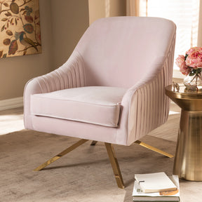 Baxton Studio Amaya Luxe and Glamour Light Pink Velvet Fabric Upholstered Gold Finished Base Lounge Chair Baxton Studio-chairs-Minimal And Modern - 7