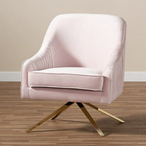 Baxton Studio Amaya Luxe and Glamour Light Pink Velvet Fabric Upholstered Gold Finished Base Lounge Chair Baxton Studio-chairs-Minimal And Modern - 8