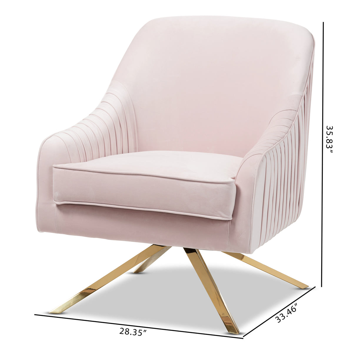 Baxton Studio Amaya Luxe and Glamour Light Pink Velvet Fabric Upholstered Gold Finished Base Lounge Chair Baxton Studio-chairs-Minimal And Modern - 9