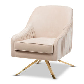 Baxton Studio Amaya Luxe and Glamour Light Beige Velvet Fabric Upholstered Gold Finished Base Lounge Chair Baxton Studio-chairs-Minimal And Modern - 1