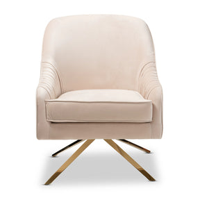 Baxton Studio Amaya Luxe and Glamour Light Beige Velvet Fabric Upholstered Gold Finished Base Lounge Chair Baxton Studio-chairs-Minimal And Modern - 2
