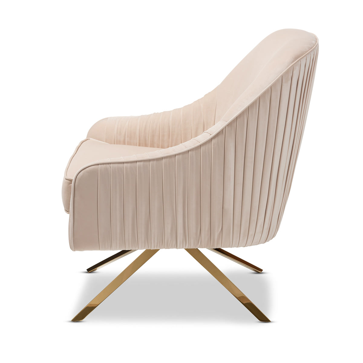 Baxton Studio Amaya Luxe and Glamour Light Beige Velvet Fabric Upholstered Gold Finished Base Lounge Chair Baxton Studio-chairs-Minimal And Modern - 3