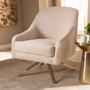 Baxton Studio Amaya Luxe and Glamour Light Beige Velvet Fabric Upholstered Gold Finished Base Lounge Chair Baxton Studio-chairs-Minimal And Modern - 7