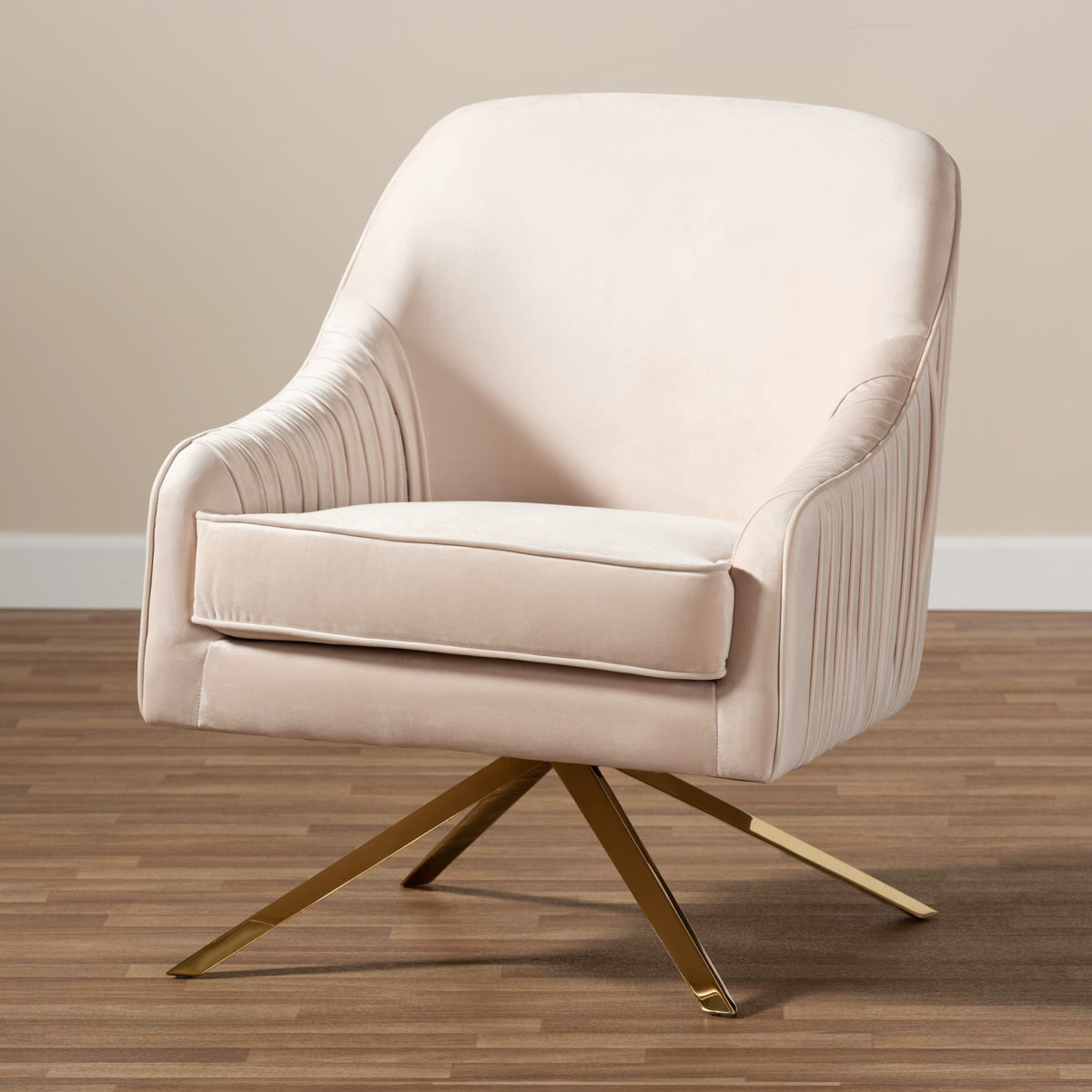 Baxton Studio Amaya Luxe and Glamour Light Beige Velvet Fabric Upholstered Gold Finished Base Lounge Chair Baxton Studio-chairs-Minimal And Modern - 8