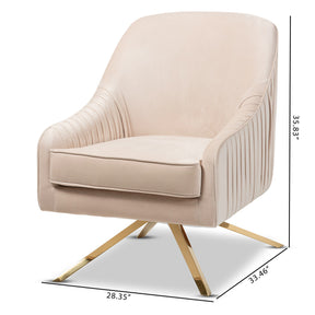 Baxton Studio Amaya Luxe and Glamour Light Beige Velvet Fabric Upholstered Gold Finished Base Lounge Chair Baxton Studio-chairs-Minimal And Modern - 9