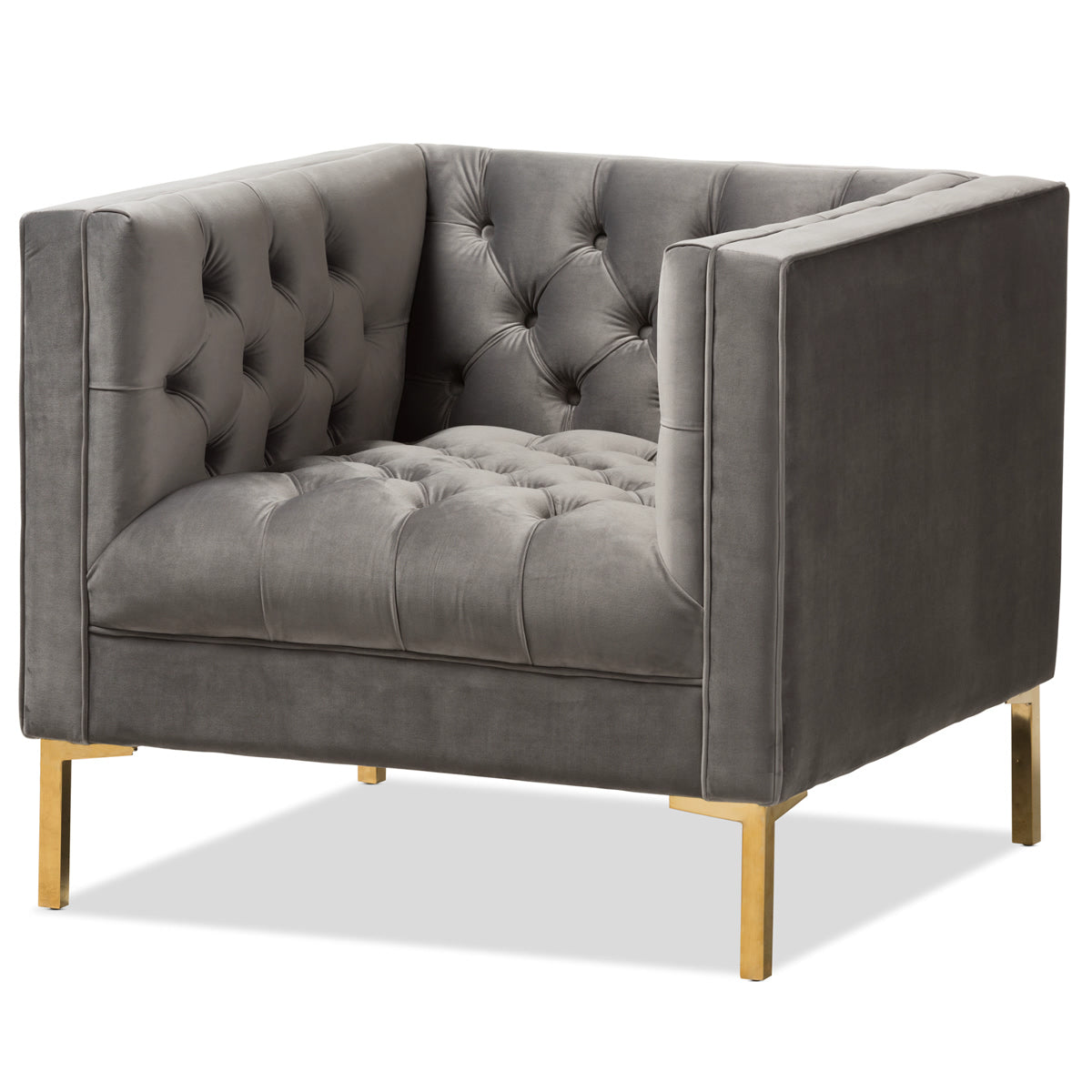 Baxton Studio Zanetta Luxe and Glamour Grey Velvet Upholstered Gold Finished Lounge Chair Baxton Studio-chairs-Minimal And Modern - 1