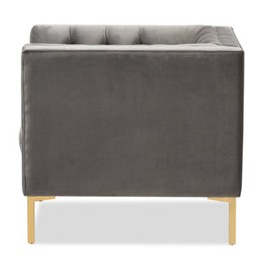 Baxton Studio Zanetta Luxe and Glamour Grey Velvet Upholstered Gold Finished Lounge Chair Baxton Studio-chairs-Minimal And Modern - 3