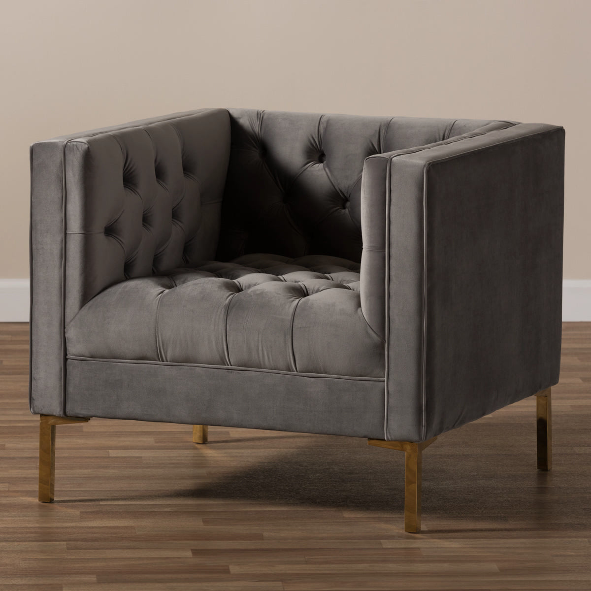 Baxton Studio Zanetta Luxe and Glamour Grey Velvet Upholstered Gold Finished Lounge Chair Baxton Studio-chairs-Minimal And Modern - 8