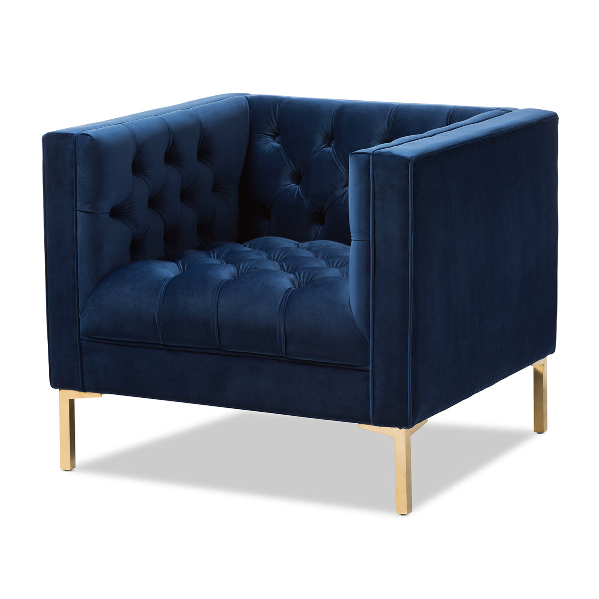 Baxton Studio Zanetta Luxe and Glamour Navy Velvet Upholstered Gold Finished Lounge Chair Baxton Studio-chairs-Minimal And Modern - 1