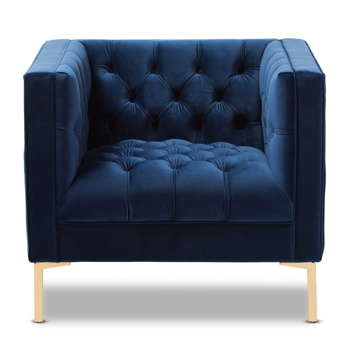 Baxton Studio Zanetta Luxe and Glamour Navy Velvet Upholstered Gold Finished Lounge Chair Baxton Studio-chairs-Minimal And Modern - 2