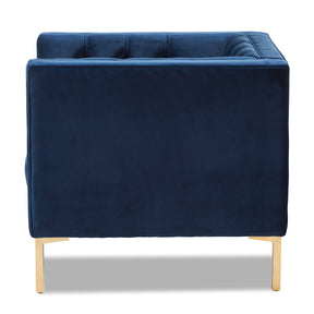 Baxton Studio Zanetta Luxe and Glamour Navy Velvet Upholstered Gold Finished Lounge Chair Baxton Studio-chairs-Minimal And Modern - 3