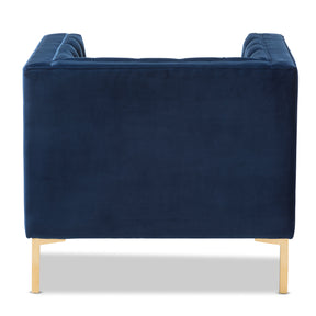 Baxton Studio Zanetta Luxe and Glamour Navy Velvet Upholstered Gold Finished Lounge Chair Baxton Studio-chairs-Minimal And Modern - 4