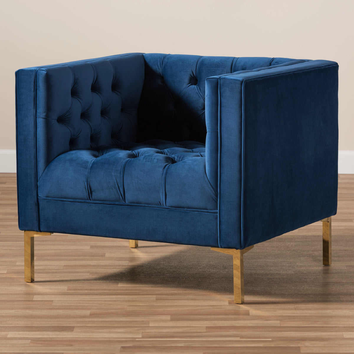Baxton Studio Zanetta Luxe and Glamour Navy Velvet Upholstered Gold Finished Lounge Chair Baxton Studio-chairs-Minimal And Modern - 7