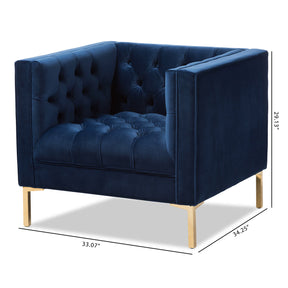 Baxton Studio Zanetta Luxe and Glamour Navy Velvet Upholstered Gold Finished Lounge Chair Baxton Studio-chairs-Minimal And Modern - 8