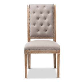 Baxton Studio Charmant French Provincial Beige Fabric Upholstered Weathered Oak Finished Wood Dining Chair Baxton Studio-dining chair-Minimal And Modern - 2