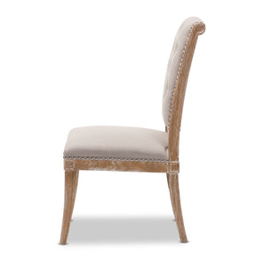 Baxton Studio Charmant French Provincial Beige Fabric Upholstered Weathered Oak Finished Wood Dining Chair Baxton Studio-dining chair-Minimal And Modern - 3