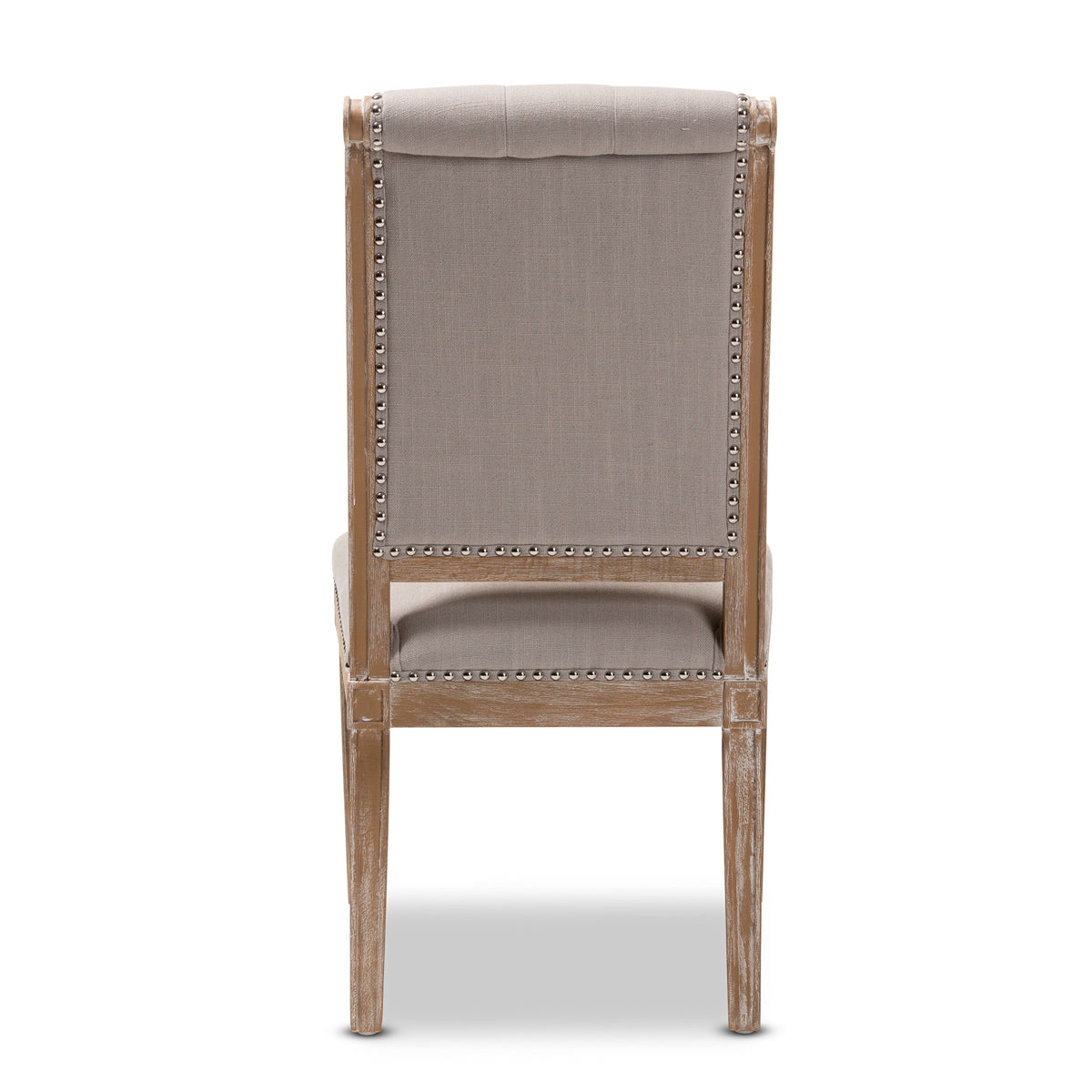 Baxton Studio Charmant French Provincial Beige Fabric Upholstered Weathered Oak Finished Wood Dining Chair Baxton Studio-dining chair-Minimal And Modern - 4