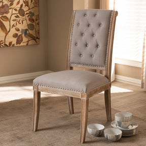 Baxton Studio Charmant French Provincial Beige Fabric Upholstered Weathered Oak Finished Wood Dining Chair Baxton Studio-dining chair-Minimal And Modern - 7