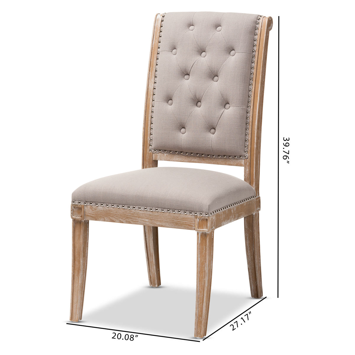 Baxton Studio Charmant French Provincial Beige Fabric Upholstered Weathered Oak Finished Wood Dining Chair Baxton Studio-dining chair-Minimal And Modern - 9