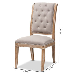 Baxton Studio Charmant French Provincial Beige Fabric Upholstered Weathered Oak Finished Wood Dining Chair Baxton Studio-dining chair-Minimal And Modern - 9