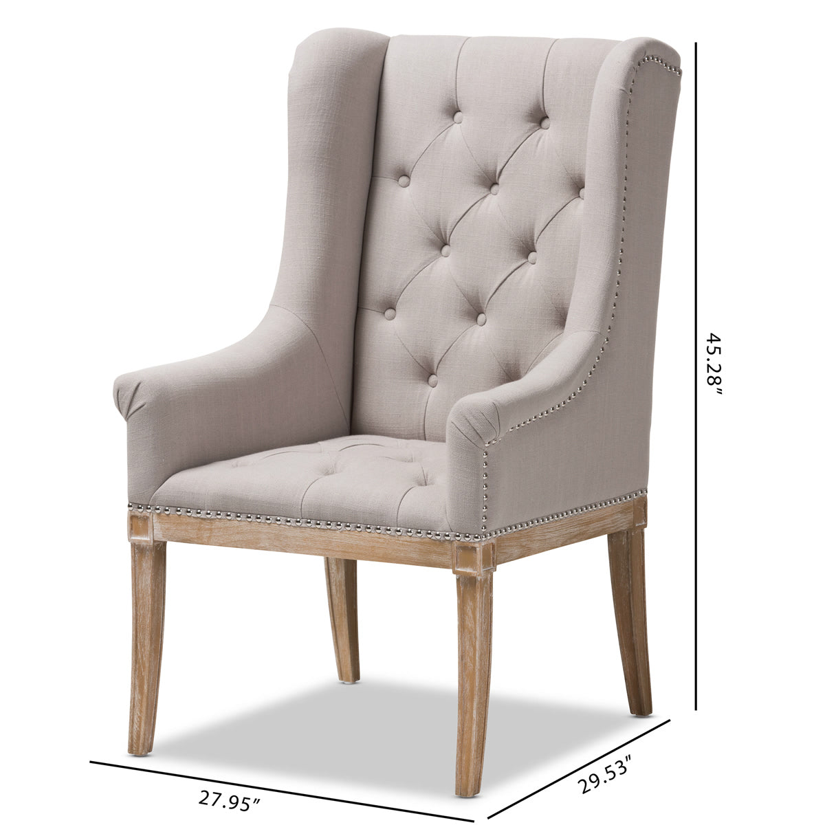 Baxton Studio Cedulie French Provincial Beige Fabric Upholstered Whitewashed Oak Lounge Chair Baxton Studio-chairs-Minimal And Modern - 2