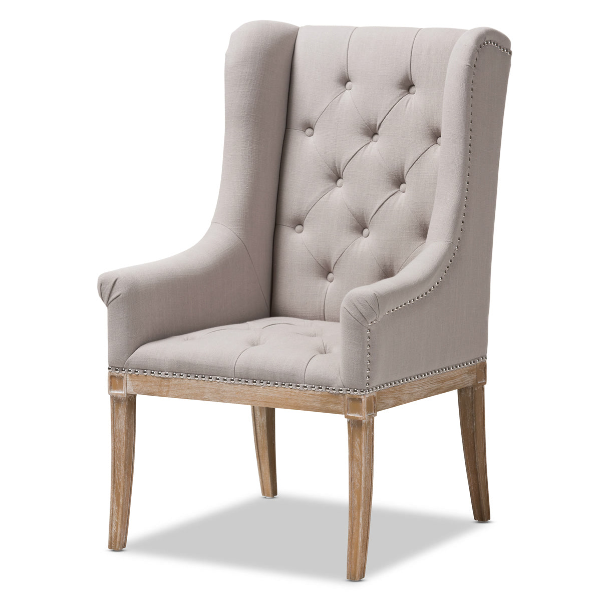 Baxton Studio Cedulie French Provincial Beige Fabric Upholstered Whitewashed Oak Lounge Chair Baxton Studio-chairs-Minimal And Modern - 1