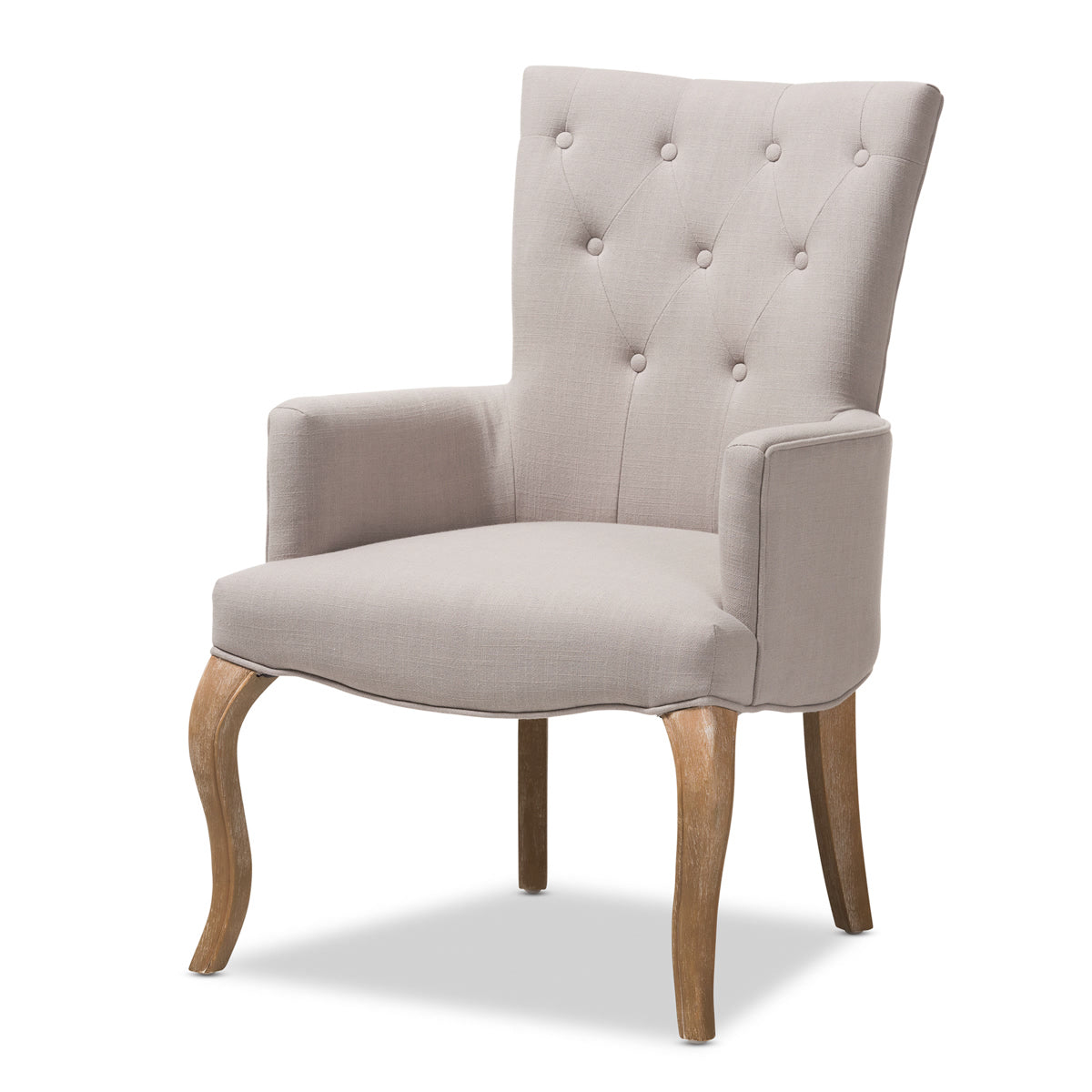 Baxton Studio Clotille French Provincial Beige Fabric Upholstered Whitewashed Oak Lounge Chair Baxton Studio-chairs-Minimal And Modern - 1