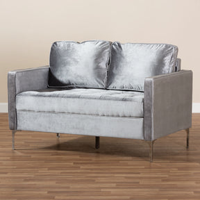 Baxton Studio Clara Modern and Contemporary Grey Velvet Fabric Upholstered 2-Seater Loveseat Baxton Studio-loveseat-Minimal And Modern - 7