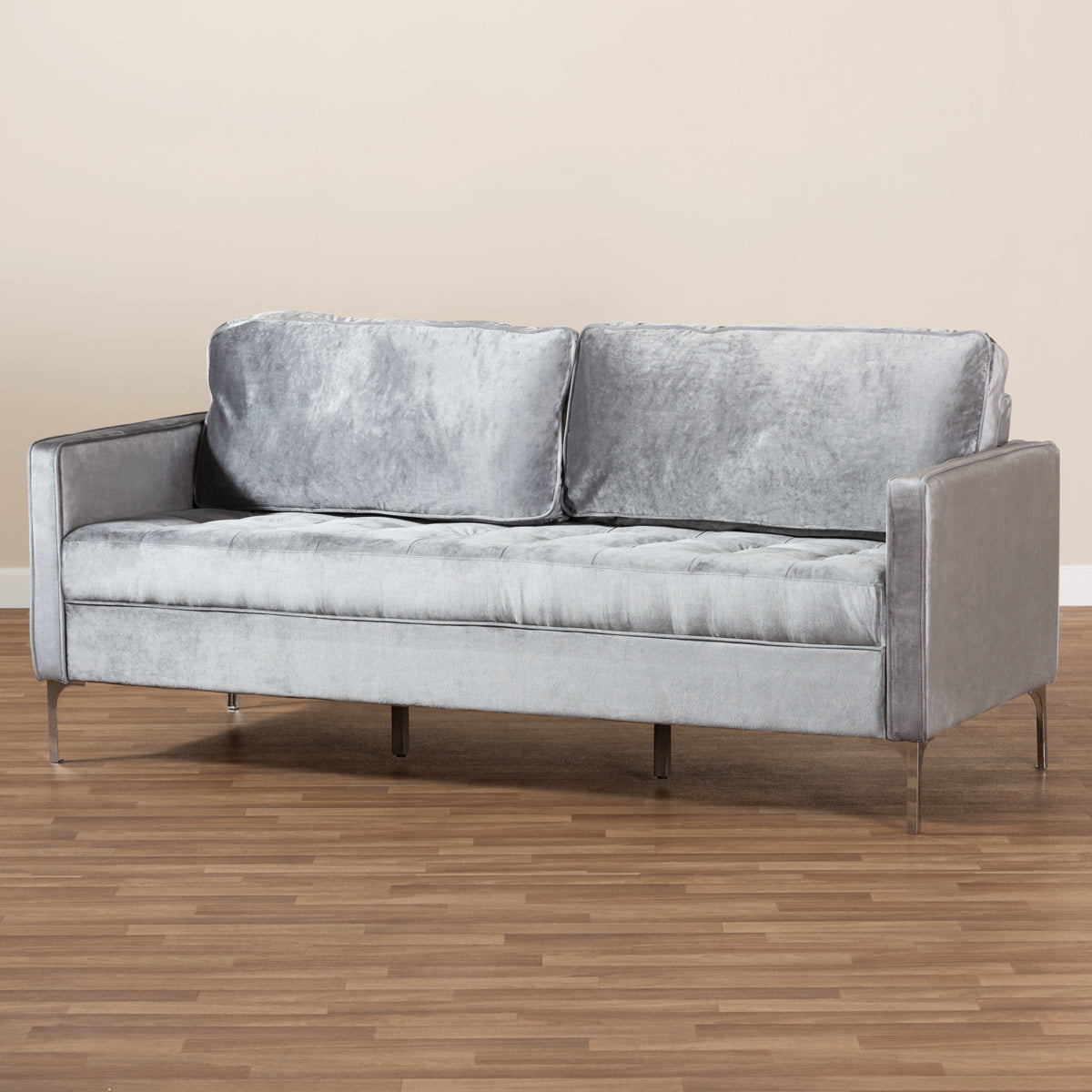Baxton Studio Clara Modern and Contemporary Grey Velvet Fabric Upholstered 3-Seater Sofa Baxton Studio-sofas-Minimal And Modern - 7